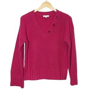Equipment Chunky Wool Cashmere V Neck Henley Sweater Raspberry S
